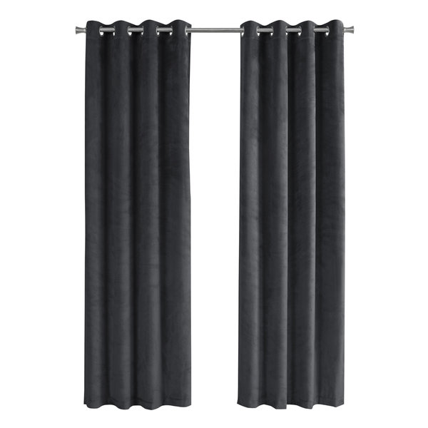 Monarch Specialties Curtain Panel, 2pcs Set, 54"W X 84"L, Grommet, Living Room, Bedroom, Kitchen, Velvet, Grey I 9823